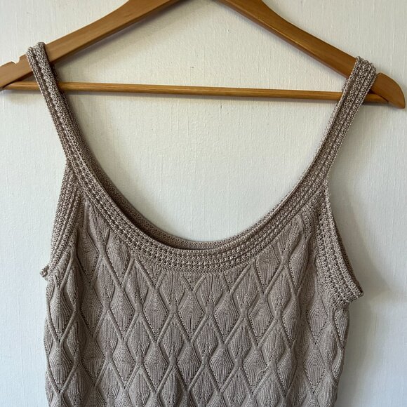 White House Black Market Knit Tank Top Womens Small Gray Shiny Scoop Neck Y2K - Picture 2 of 7